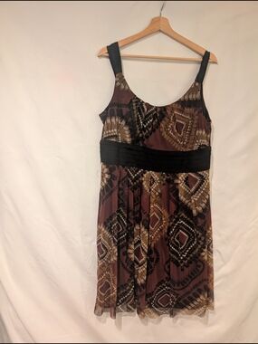 R&M Richards Brown and Black Printed Midi Dress